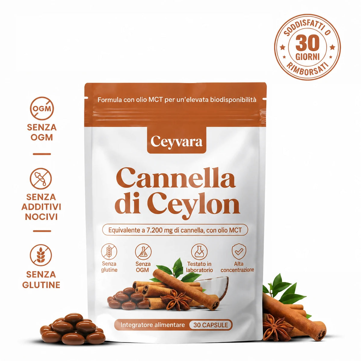 Ceyvara Cannella di Ceylon 12:1 con olio MCT, confezione e garanzia 30 giorni
