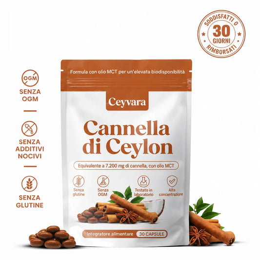 Ceyvara Cannella di Ceylon 12:1 con olio MCT, confezione e garanzia 30 giorni