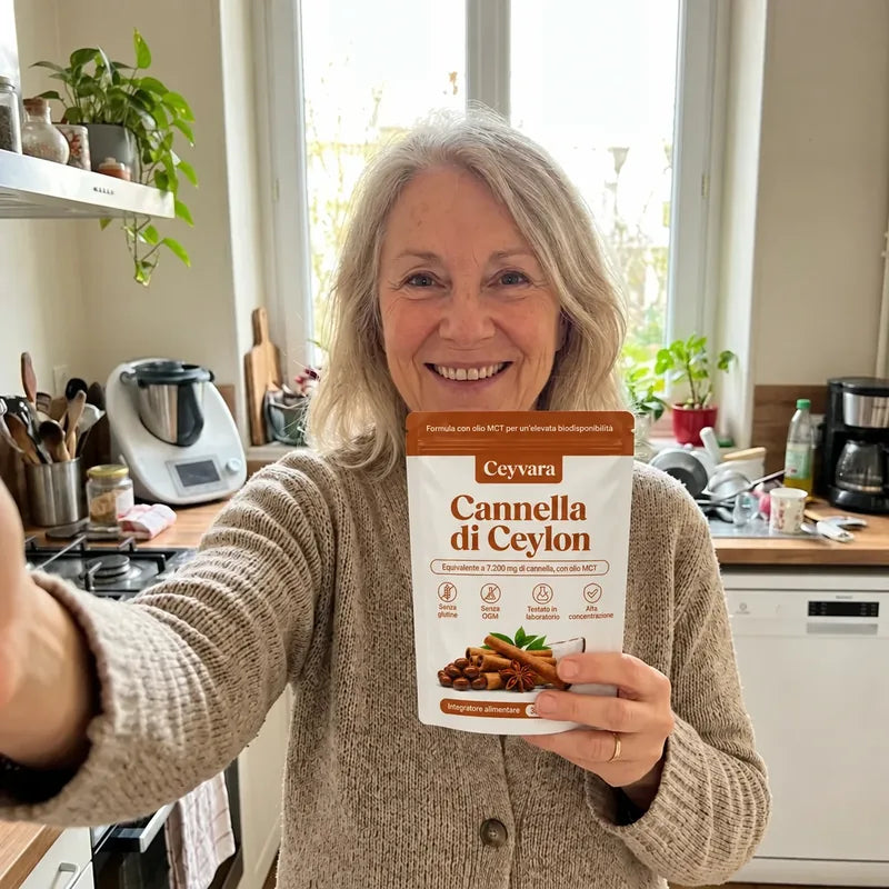 Donna che mostra Ceyvara nella sua cucina