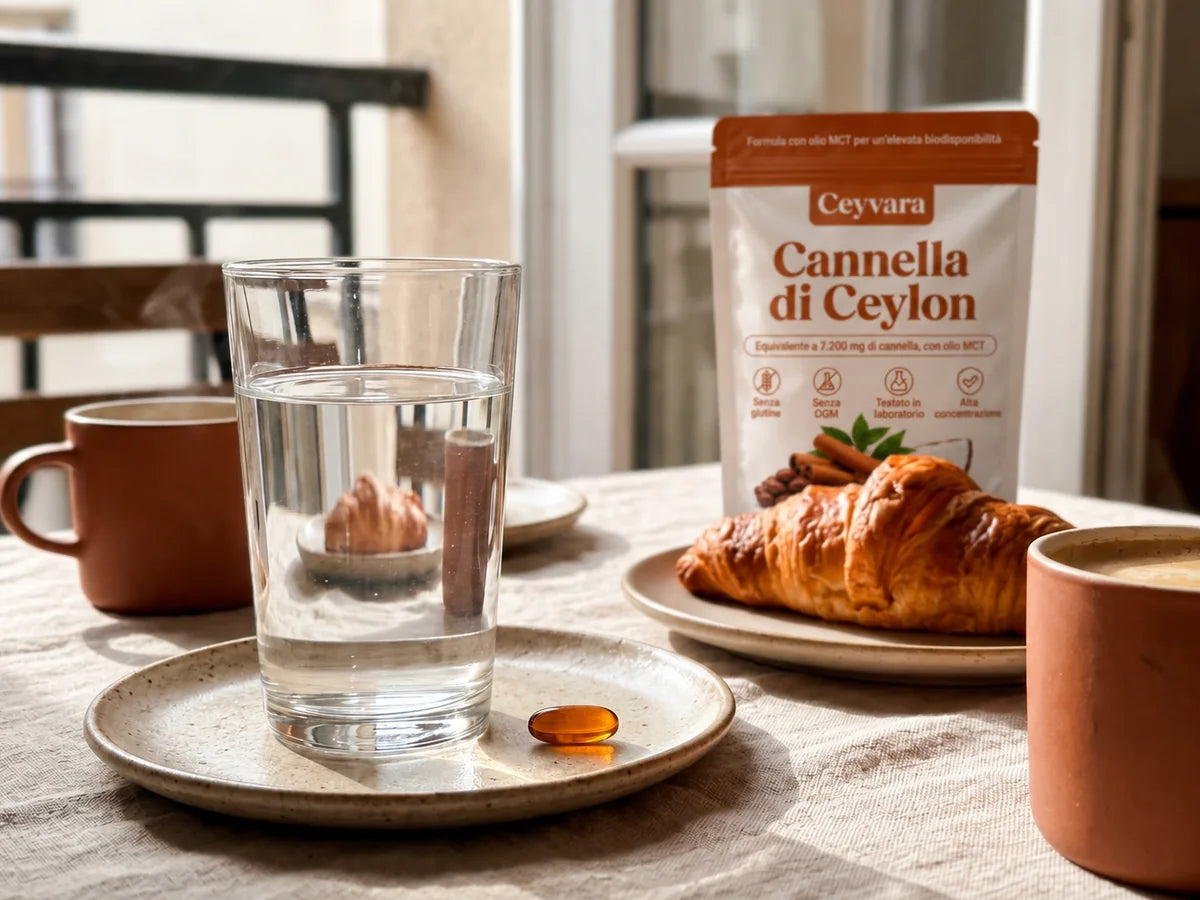 Capsula Ceyvara e bicchiere d’acqua